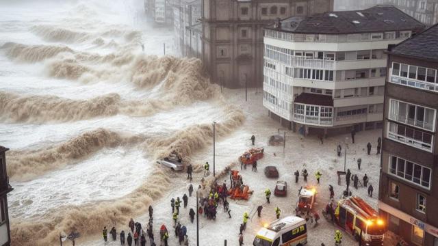 Imagen ficticia de una inundación en Sanxenxo.