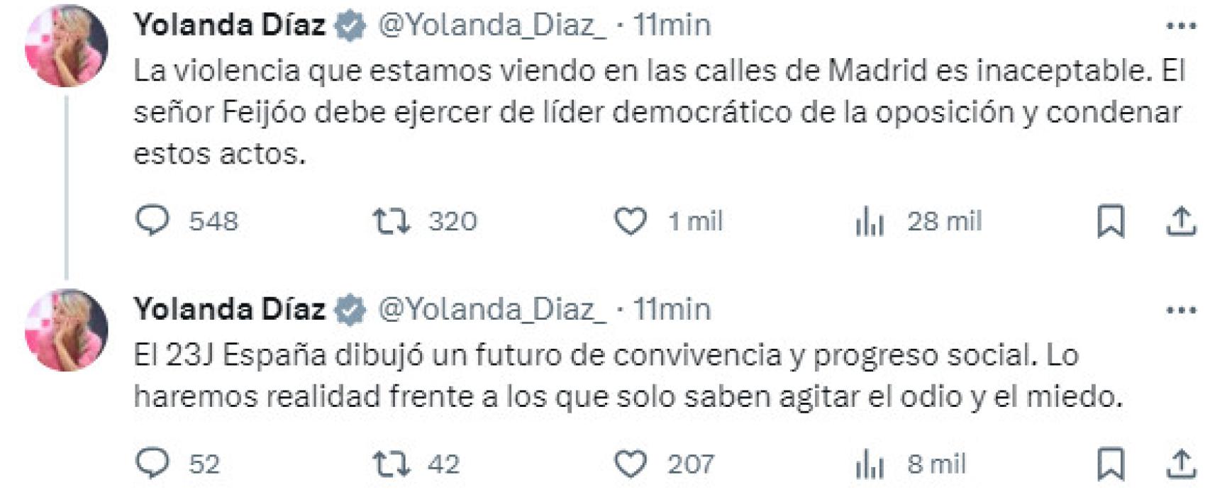 Tuit de Yolanda Díaz