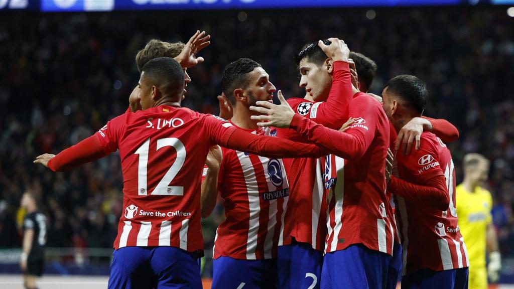 Los jugadores del Atlético de Madrid celebran uno de los goles ante el Celtic.