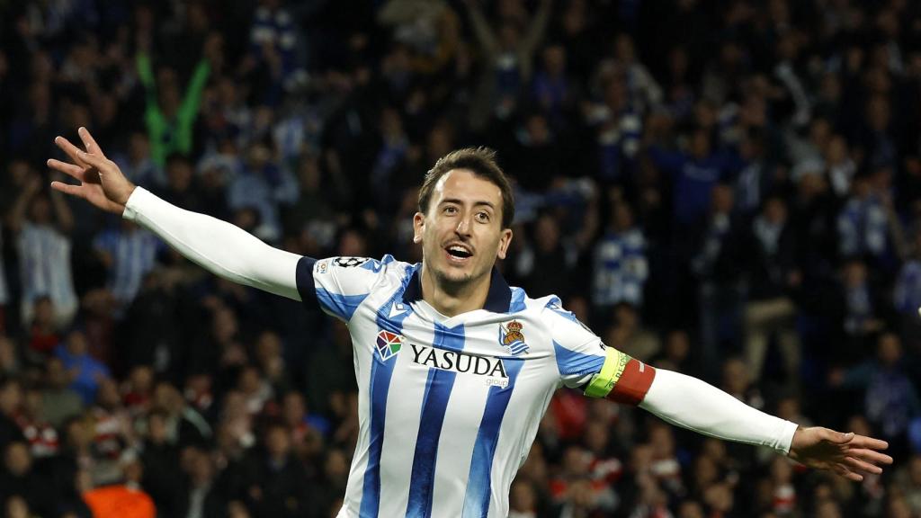 Oyarzabal, tras marcar su gol ante el Benfica.