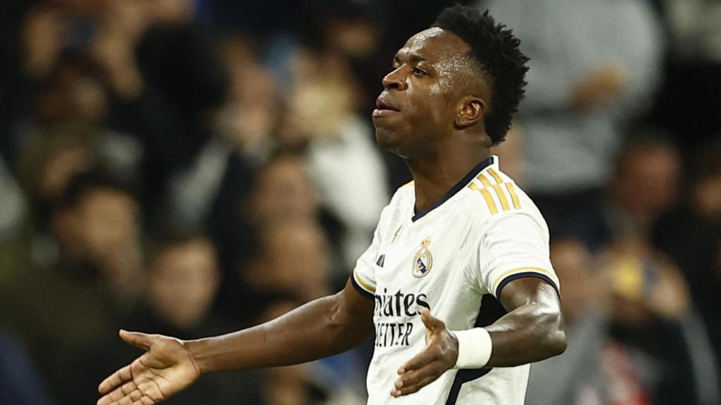 Vinicius celebra su gol en el partido ante el Braga.
