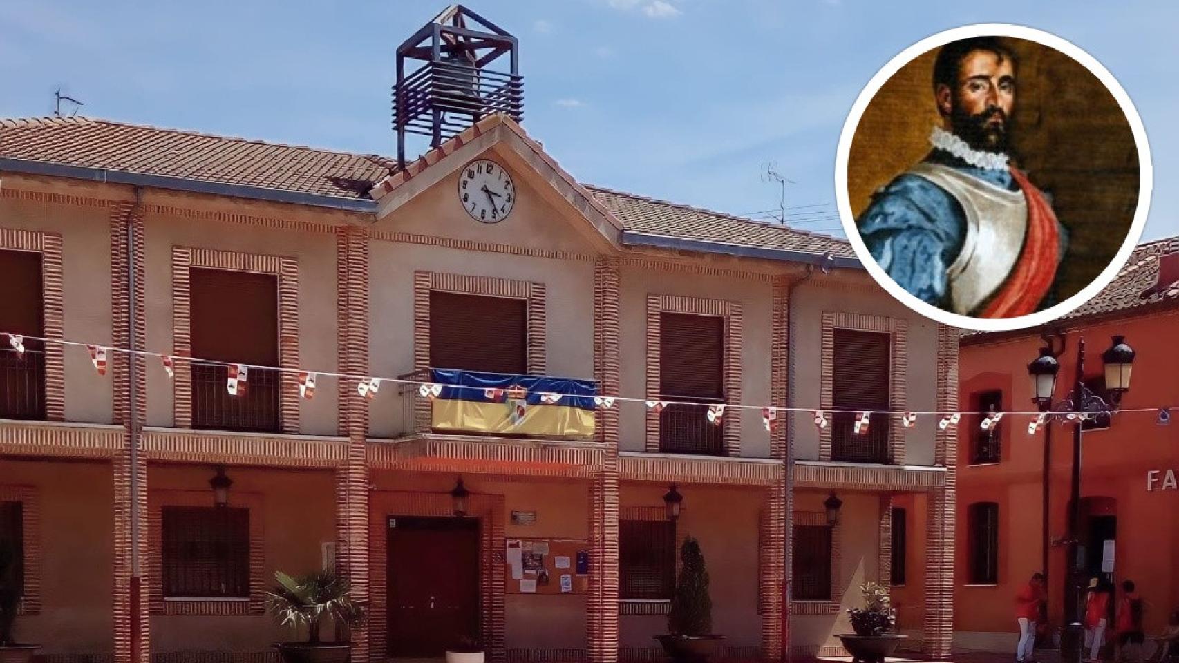 Imagen del municipio segoviano de Navalmanzano y de Pánfilo de Narváez, en un montaje de EL ESPAÑOL.