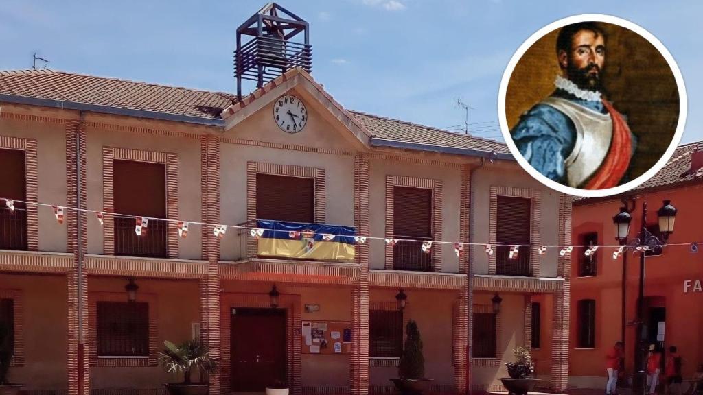 Imagen del municipio segoviano de Navalmanzano y de Pánfilo de Narváez, en un montaje de EL ESPAÑOL.
