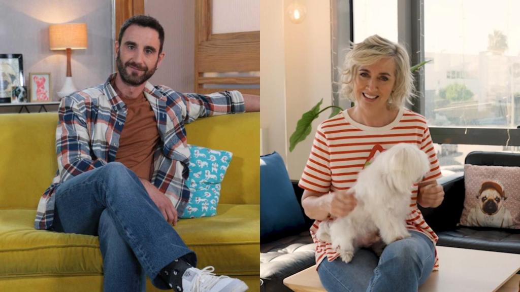 Dani Rovira en 'Un día de perros' y Mar Vega y su perro Miky en 'Patas arriba'.
