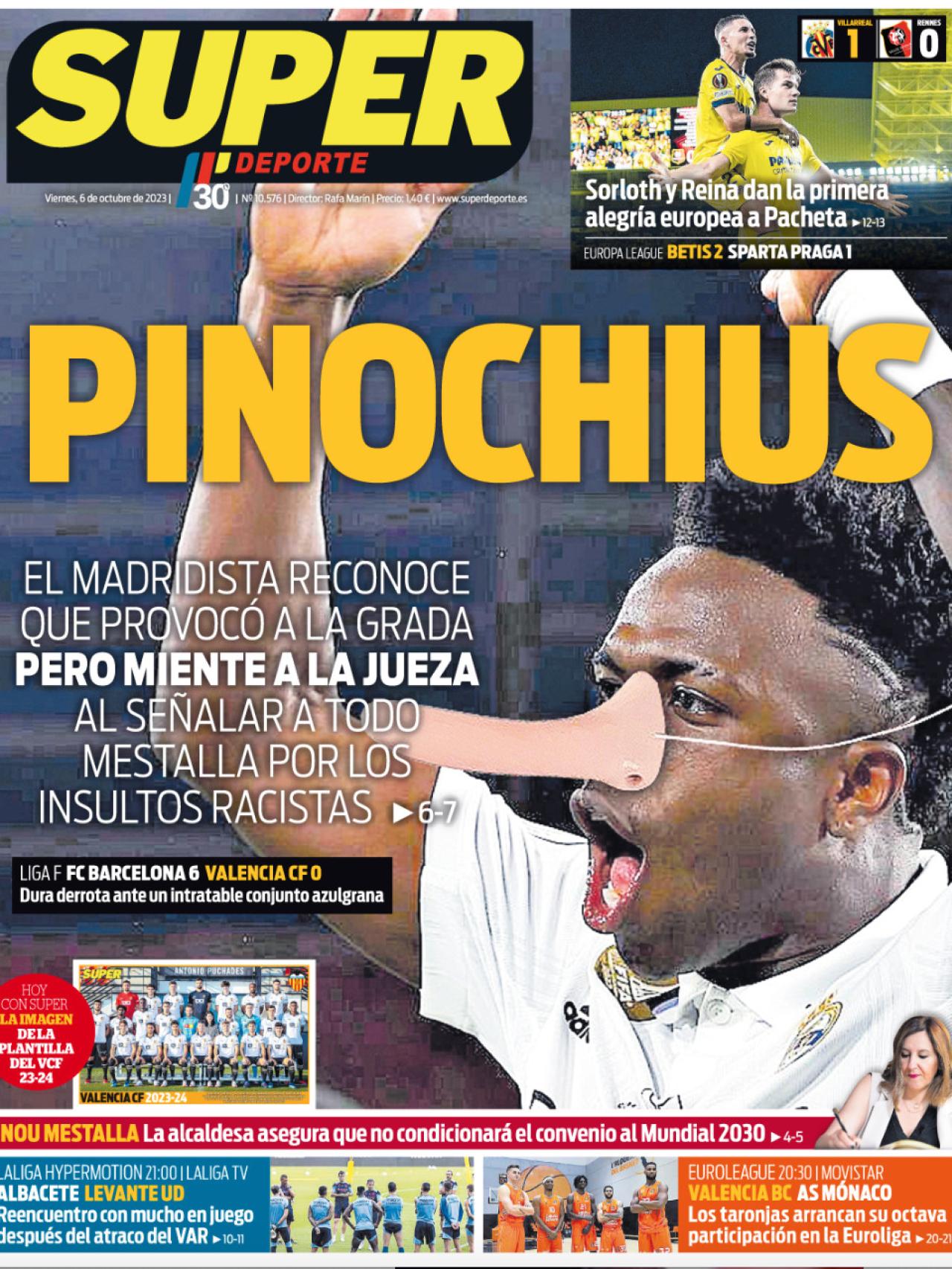 Portada de Súper Deporte contra Vinicius