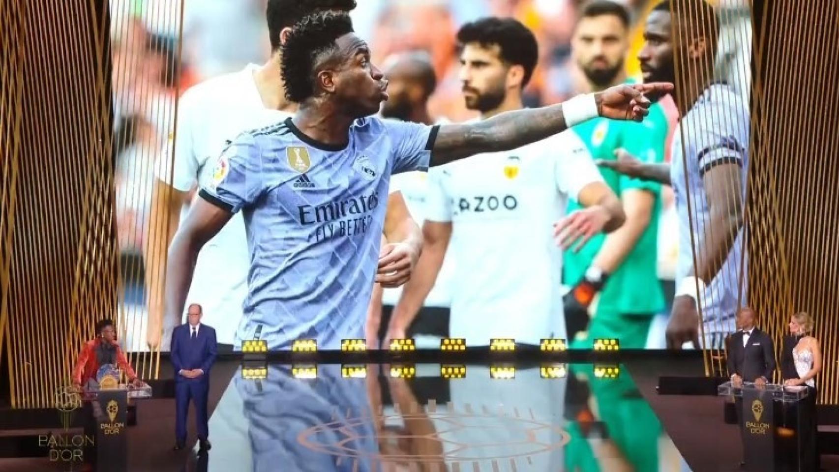 Vinicius en la gala del Balón de Oro y la imagen de los incidentes en Mestalla