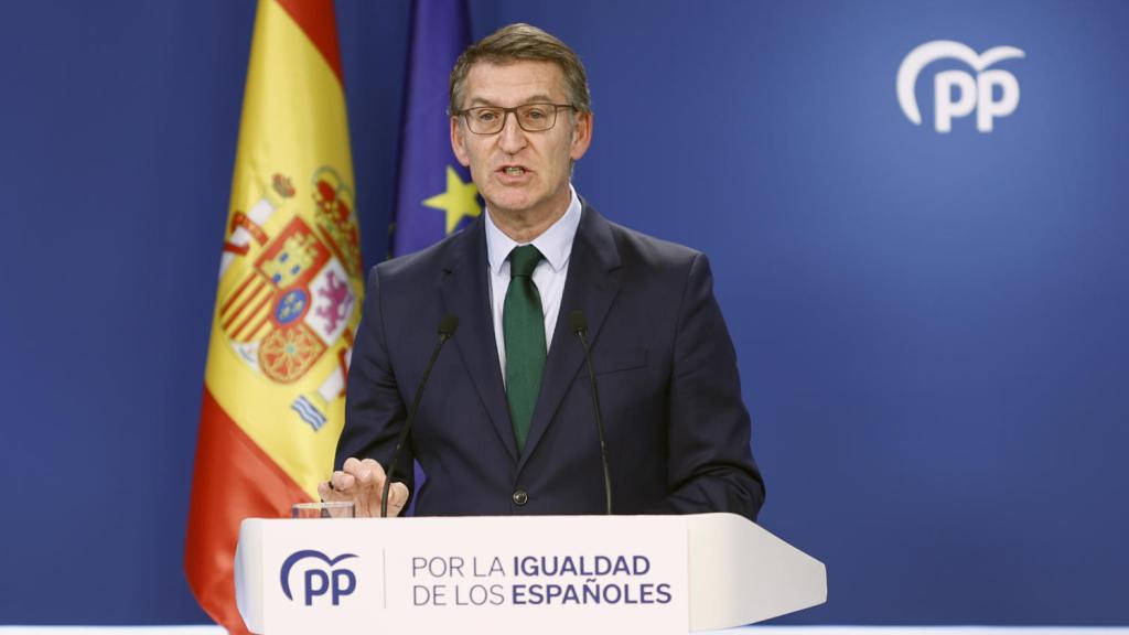 Alberto Núñez Feijóo, líder del PP, este jueves en Génova.