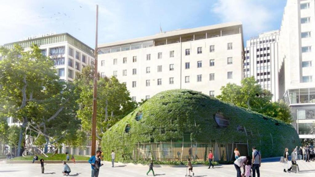 Imagen de cómo quedará el Café Cervantes cuando se termine la instalación del jardín vertical.