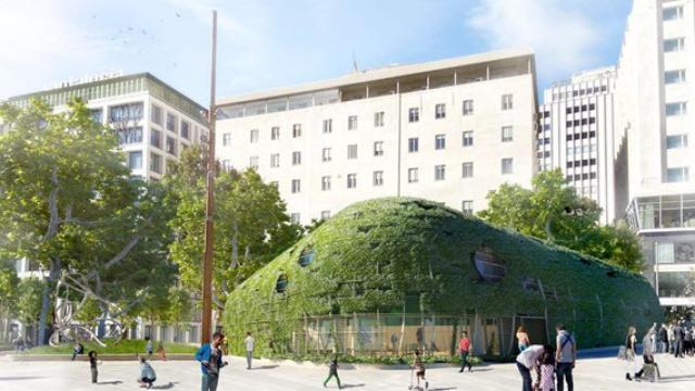 Imagen de cómo quedará el Café Cervantes cuando se termine la instalación del jardín vertical.