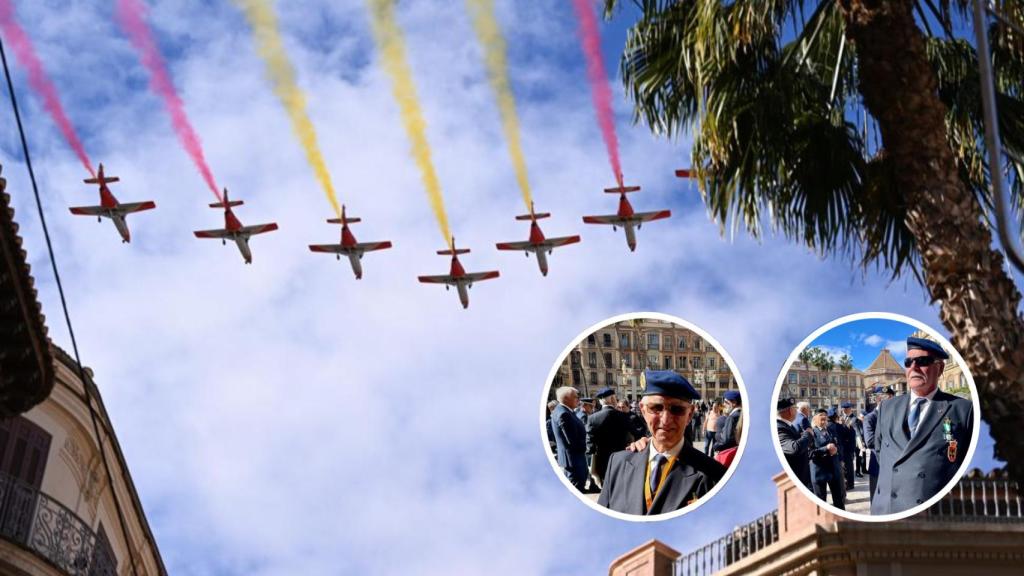 Una imagen de la Patrulla Águila en el acto de Málaga y dos de los testimonios.