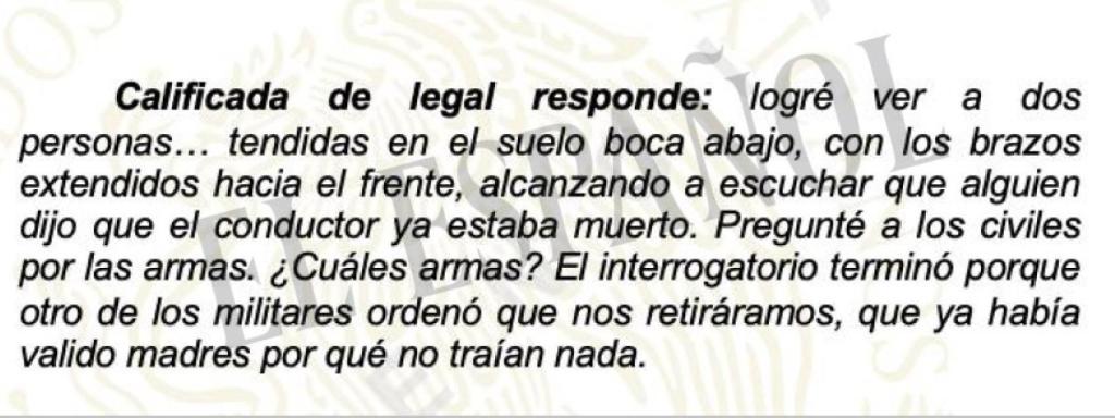 Declaración de uno de los militares presentes en el comando, sobre lo sucedido cuando  se acercó al vehículo atacado