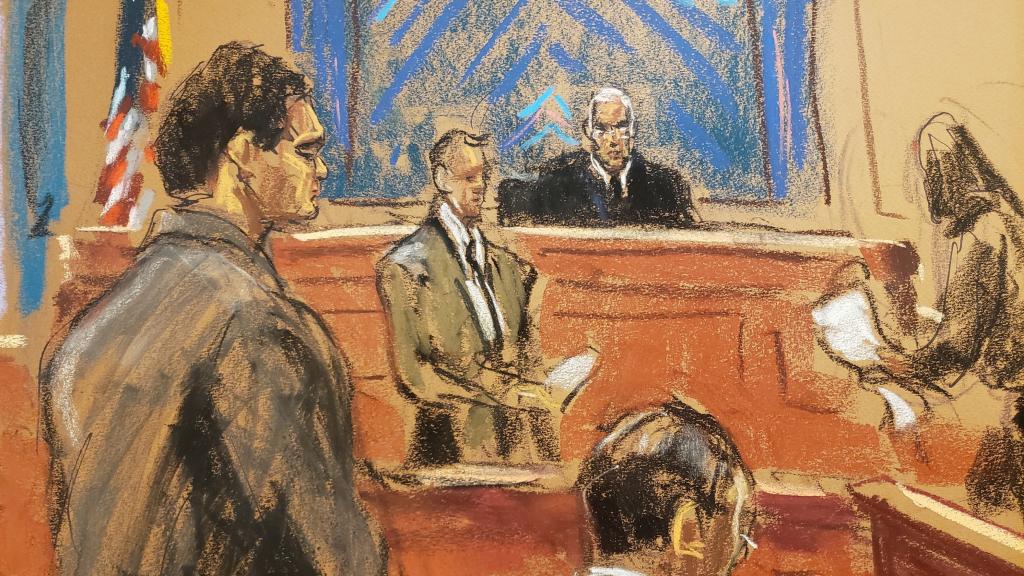 Ilustración del juicio contra el fundador de FTX, Sam Bankman-Fried.