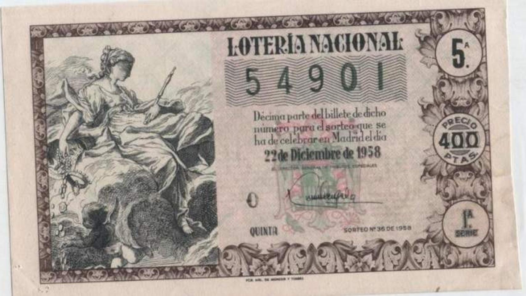 Billete de Lotería de Navidad de 1958