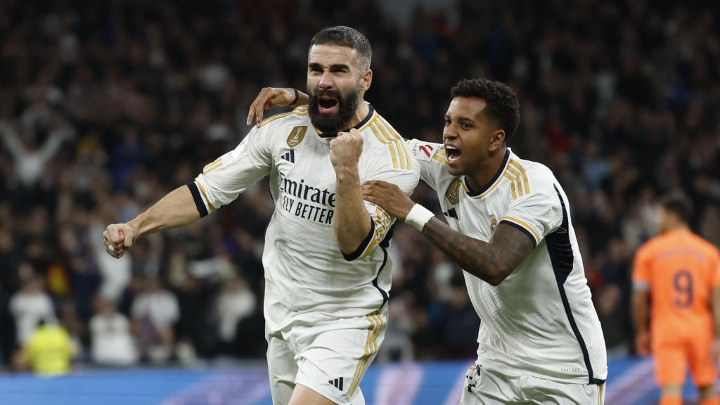 Carvajal celebra su gol contra el Valencia
