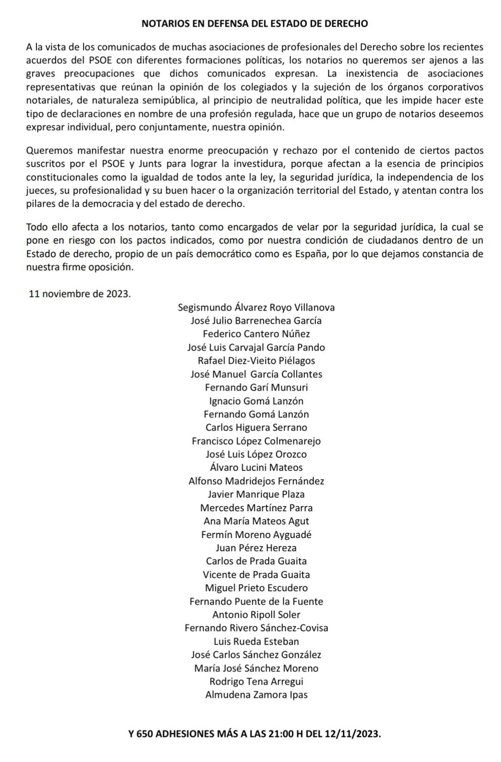 Protesta de los notarios contra los pactos de Sánchez