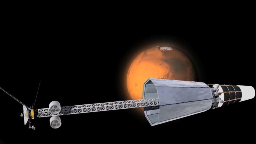 Modelo de nave espacial con propulsor nuclear