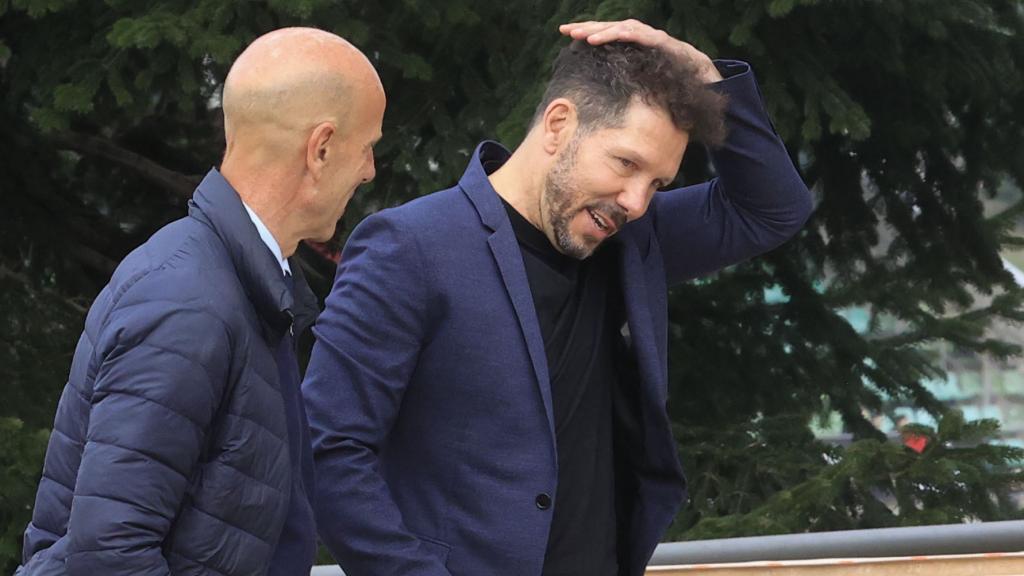 Simeone, en su llegada a la Ciudad del Fútbol de Las Rozas.