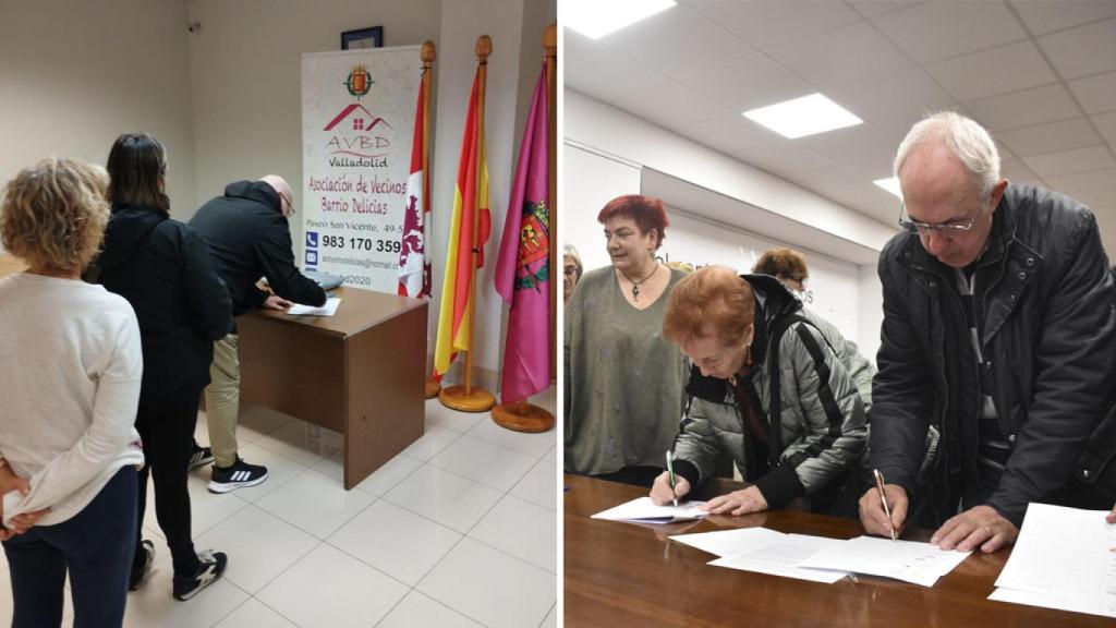A la izquierda, las firmas de las asociaciones en Delicias, a la derecha de la Federación Antonio Machado