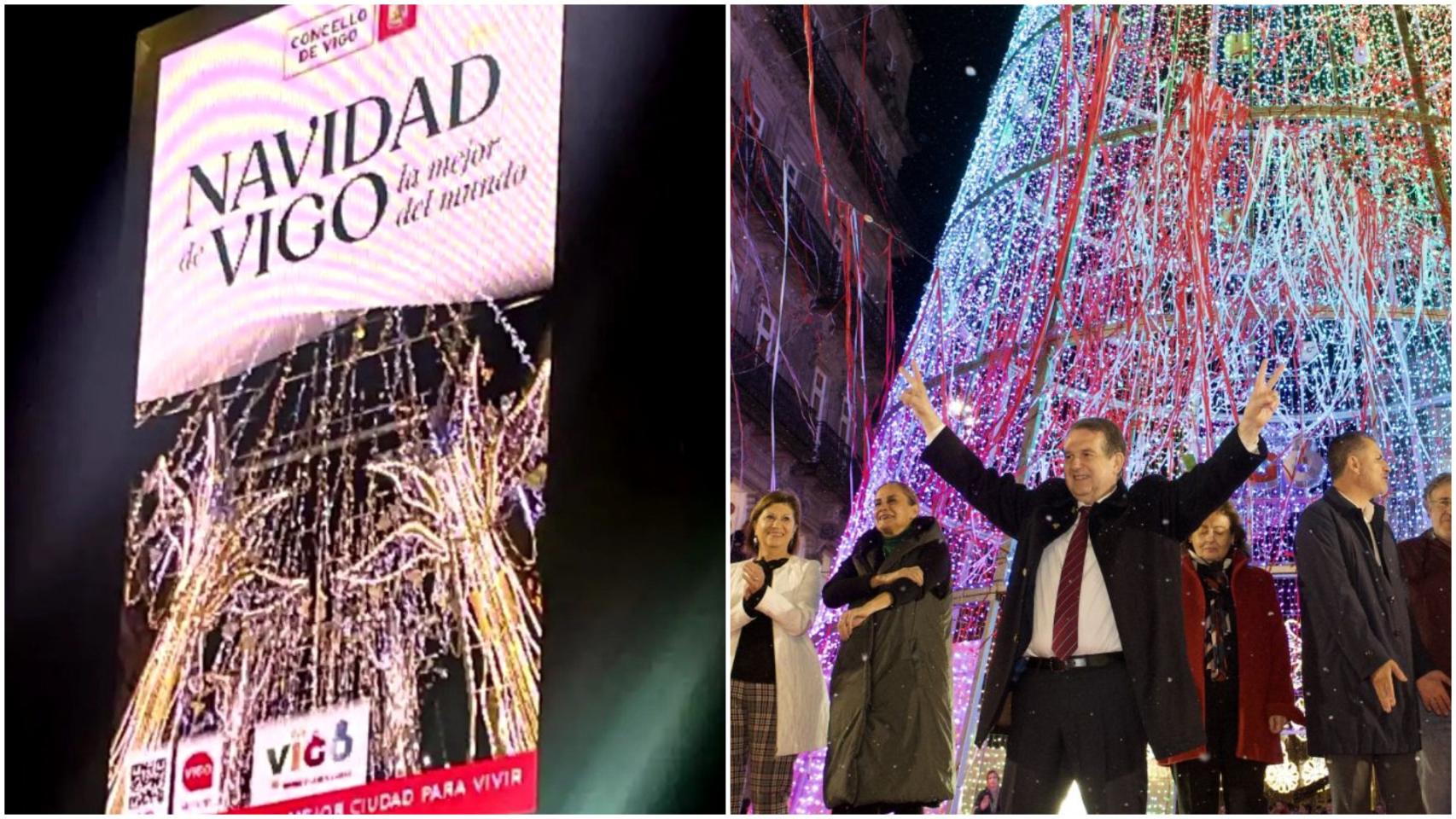 Imagen del anuncio de la Navidad de Vigo en Málaga y Caballero en el encendido navideño de 2022.