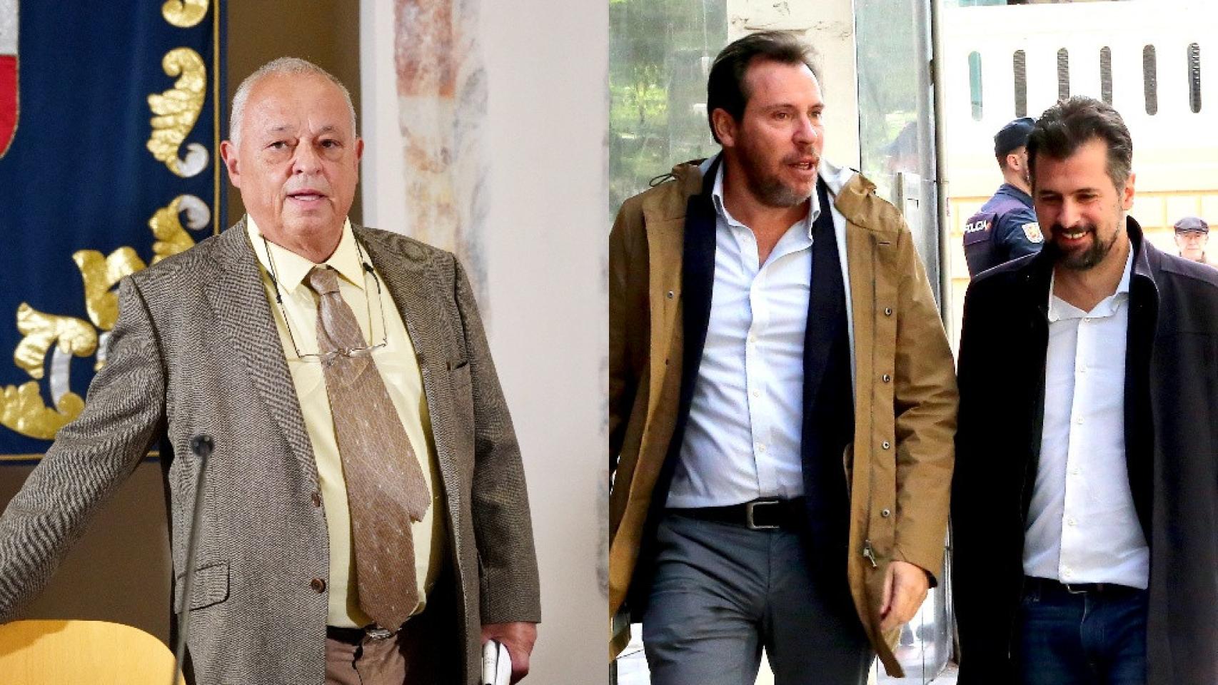 El consejero de Cultura, Gonzalo Santonja, y los dirigentes socialistas Luis Tudanca y Óscar Puente, en un montaje de EL ESPAÑOL.