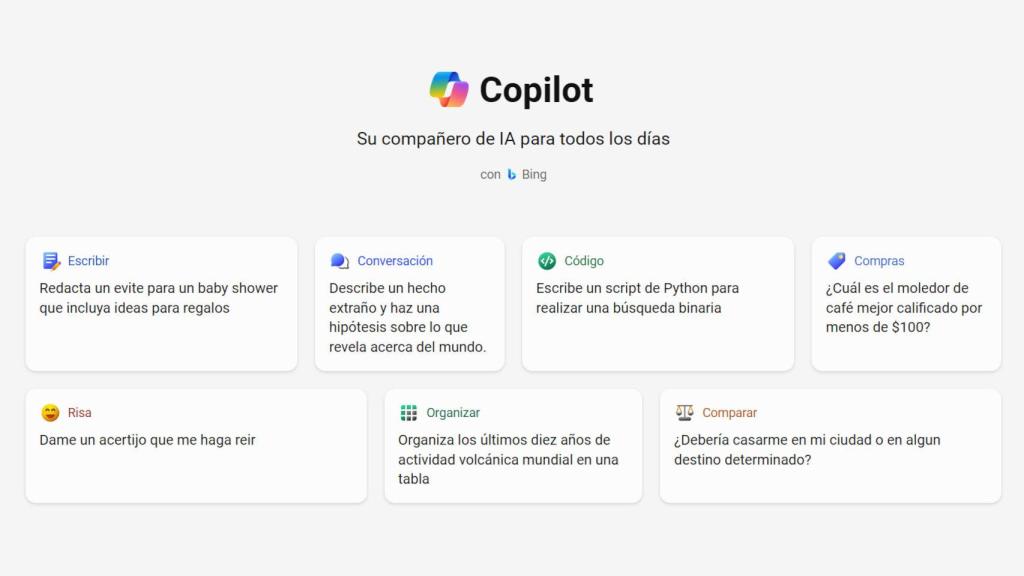 Nueva página web de Copilot que sustituye a Bing Chat