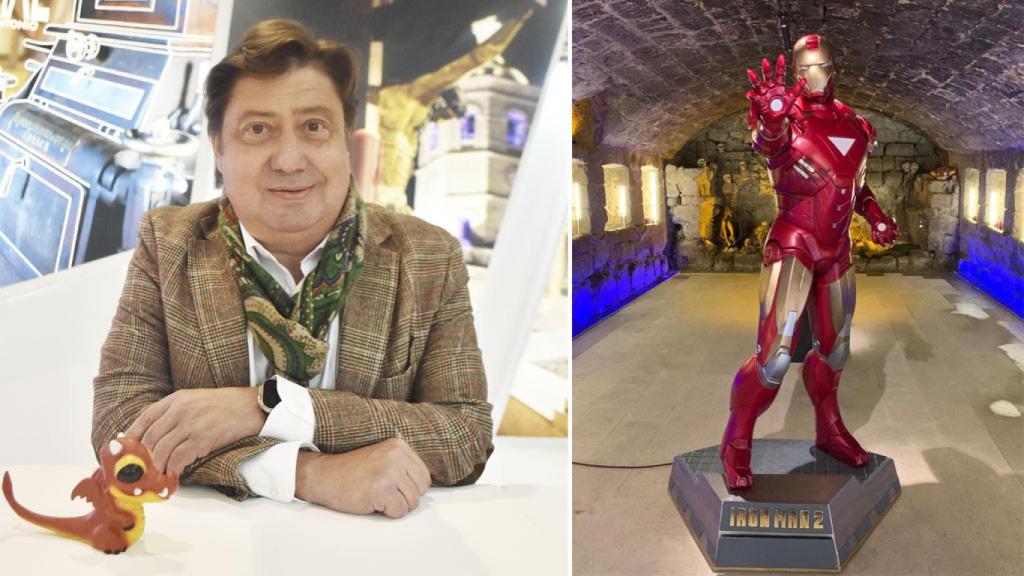 Pedro Pérez y uno de los superhéroes de la nueva sala del Castillo Encantado