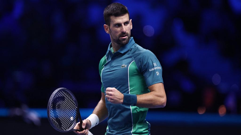 Djokovic celebra tras ganar el primer set