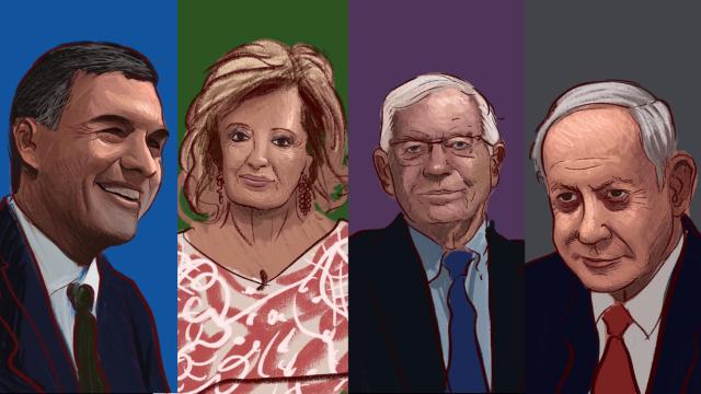 Pedro Sánchez, María Teresa Campos, Josep Borrell y Benjamin Netanyahu.
