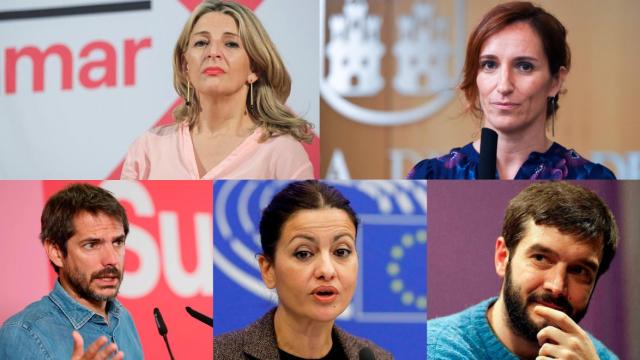 Los cinco ministros de Sumar: Yolanda Díaz, Mónica García, Ernest Urtasun, Sira Rego y Pablo Bustinduy.