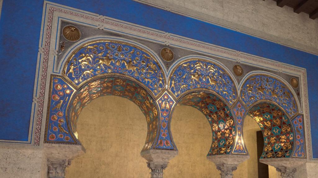 Reconstrucción de la cara sur del arco andalusí encontrado en el palacio