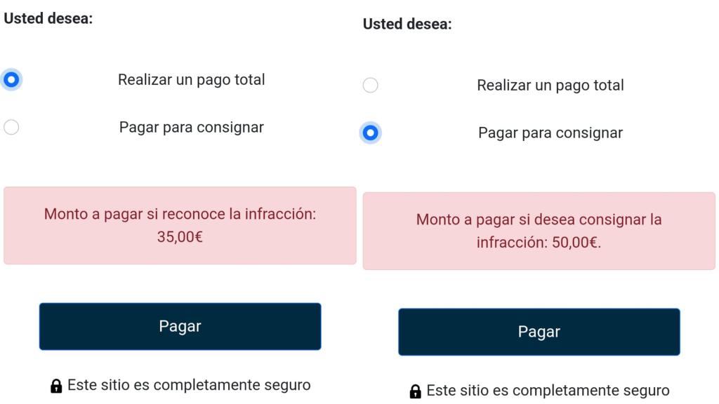 Opción para pagar.
