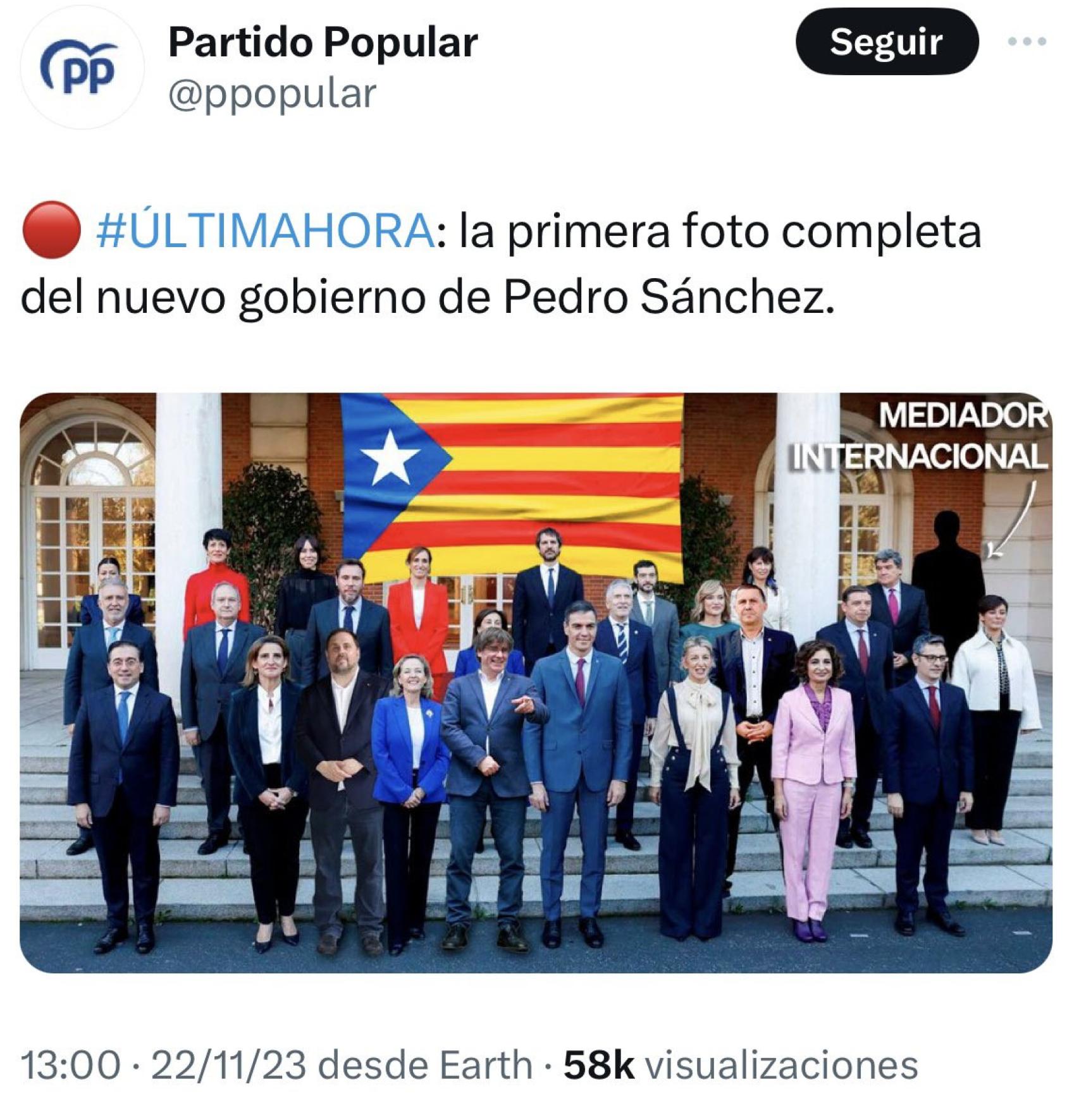 El tuit que el PP ha publicado (y luego borrado) este miércoles en la red social X, burlándose del nuevo Gobierno.