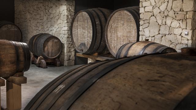 Barriles de fondillón en Bodegas Monóvar