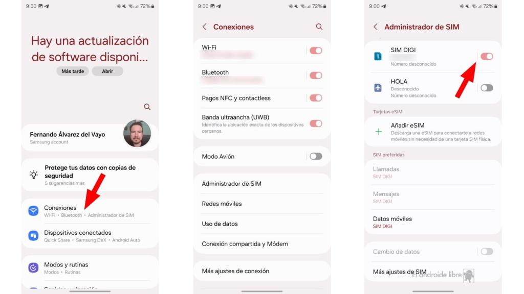 Menú para apagar la SIM