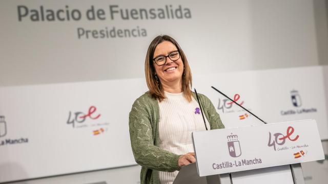 Esther Padilla, consejera portavoz del Gobierno de Castilla-La Mancha, este miércoles en rueda de prensa