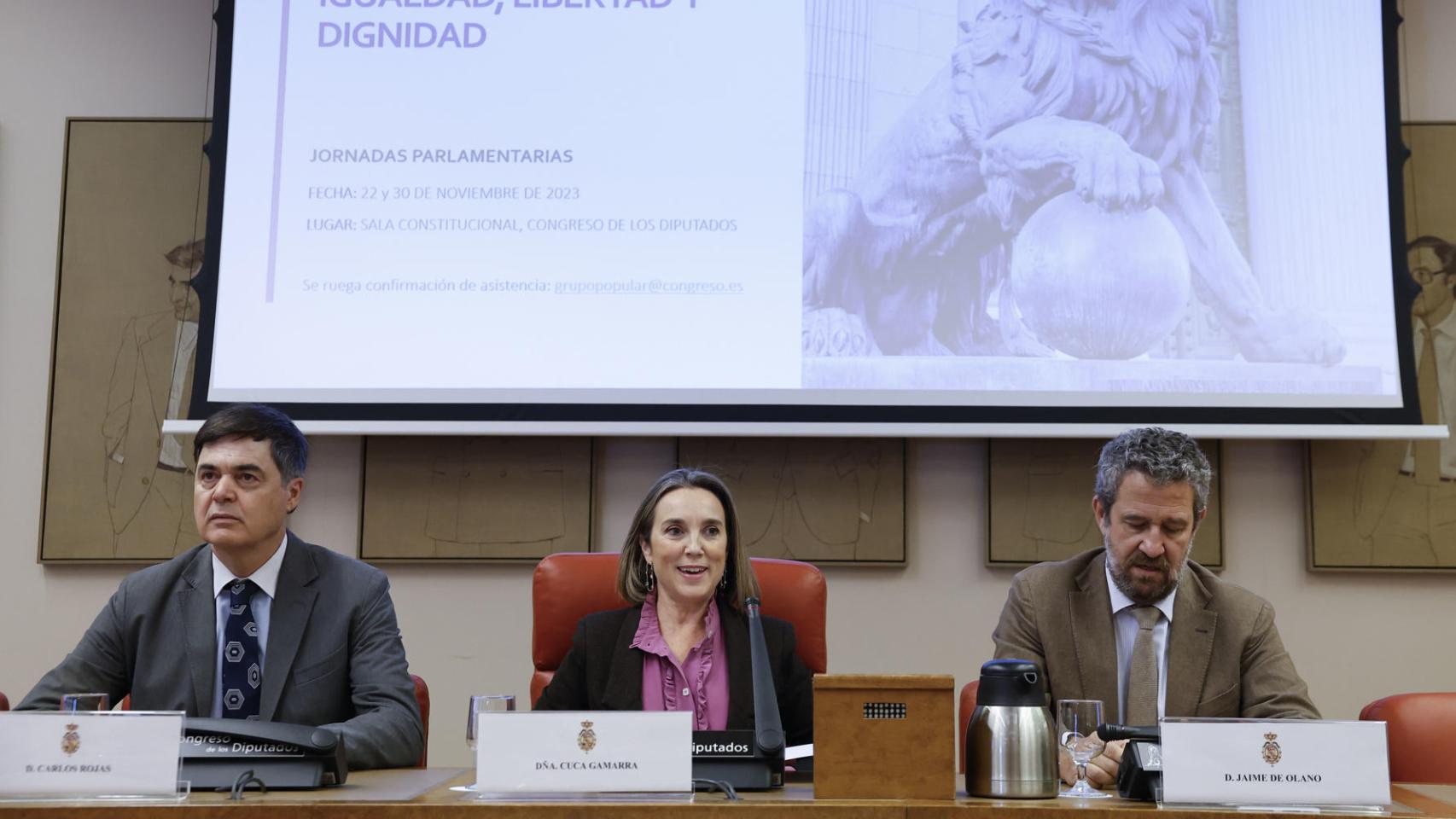 La secretaria general del PP, Cuca Gamarra, este miércoles en el Congreso.