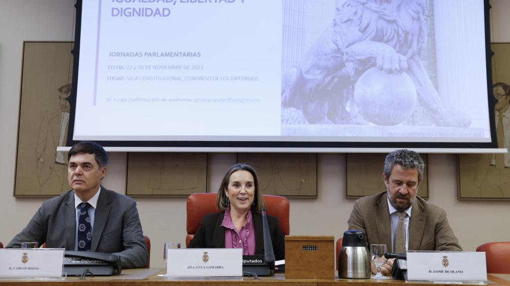 La secretaria general del PP, Cuca Gamarra, este miércoles en el Congreso.