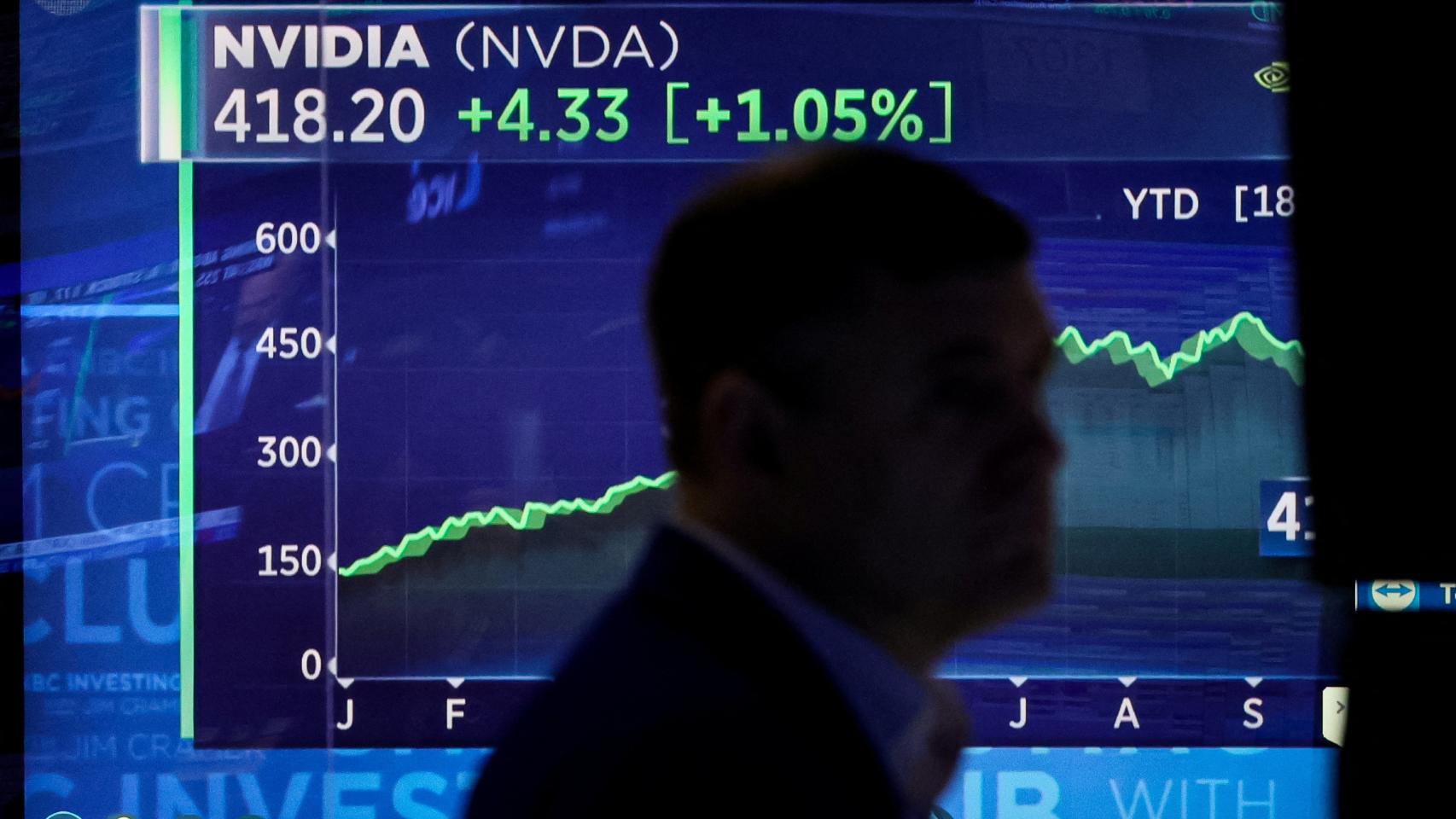 Un panel de la Bolsa de Nueva York en el que aparece la cotización de Nvidia.
