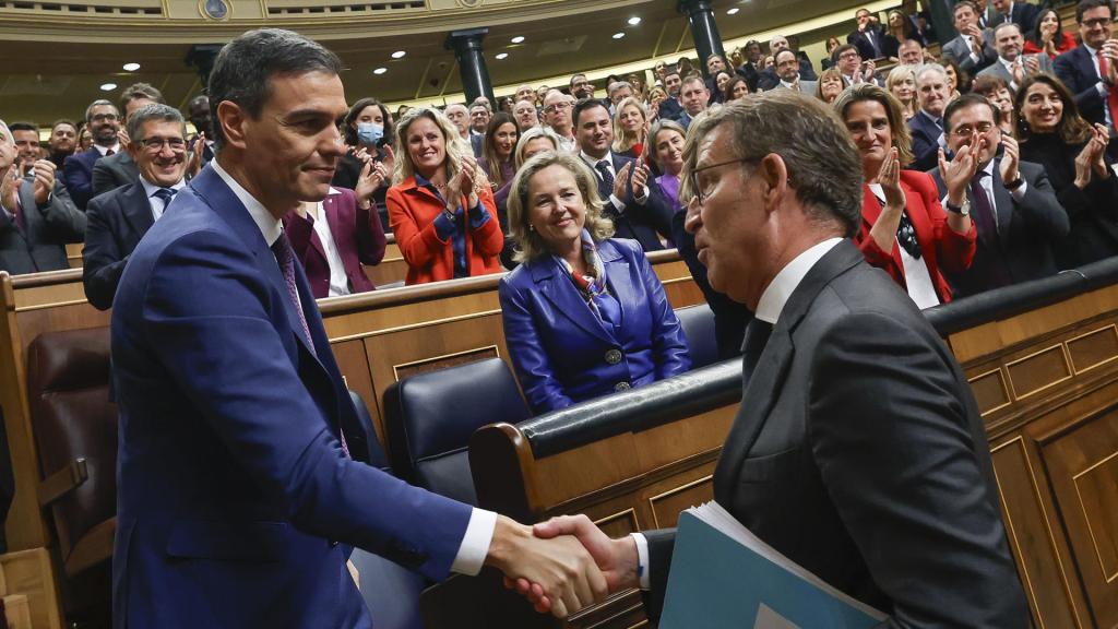 Sánchez y Feijóo, en la última sesión de investidura celebrada en el Congreso.