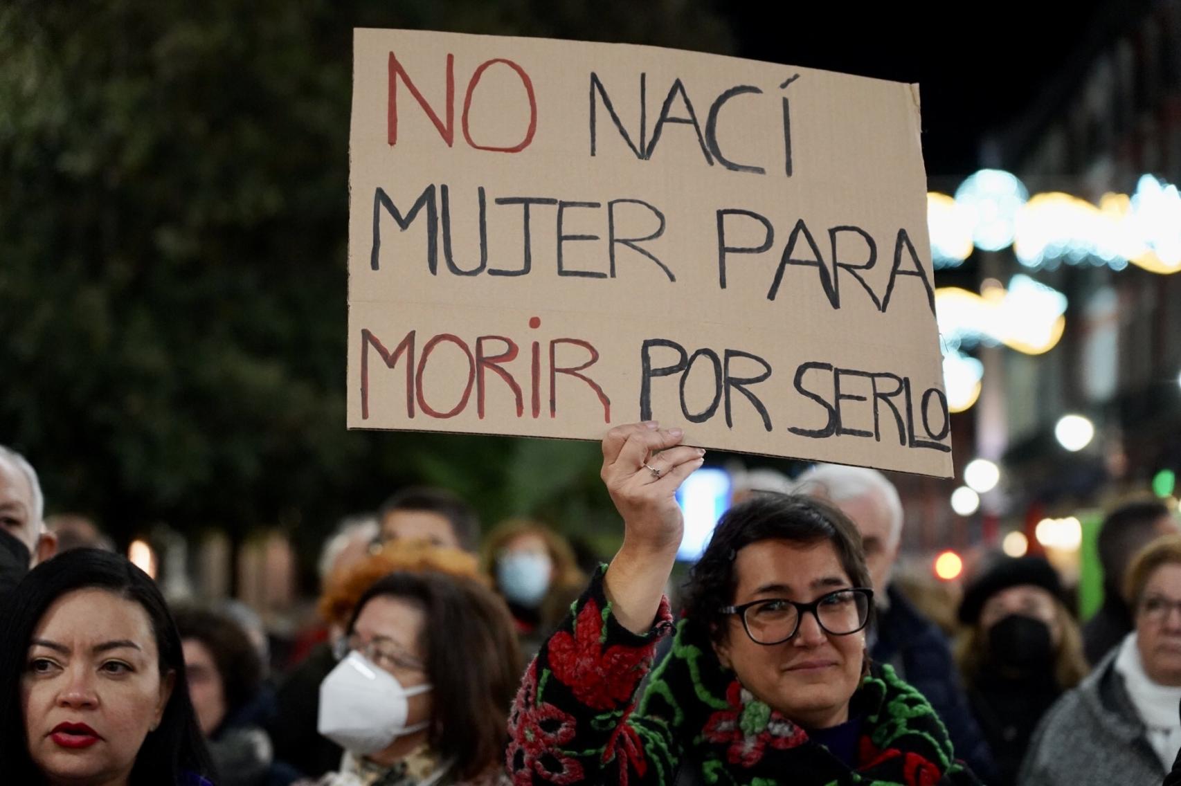 Una mujer con una pancarta en la manifestación del 25-N