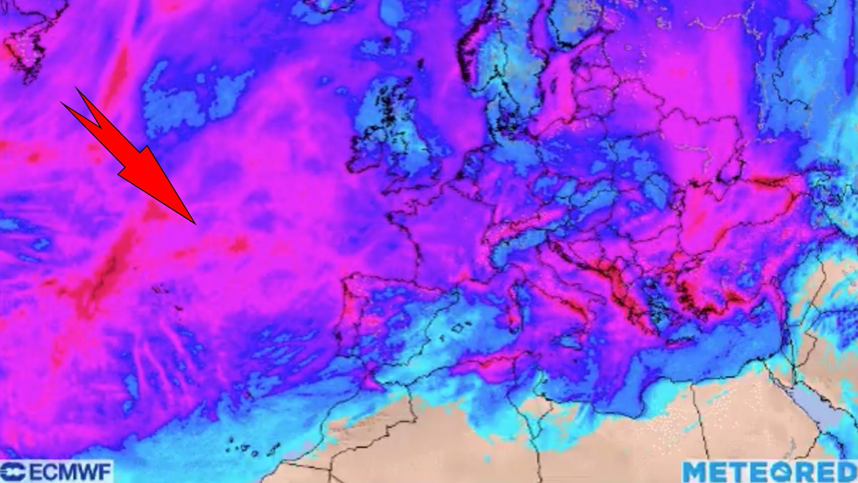 Las masas de aire húmedo que llegan a España. Meteored.