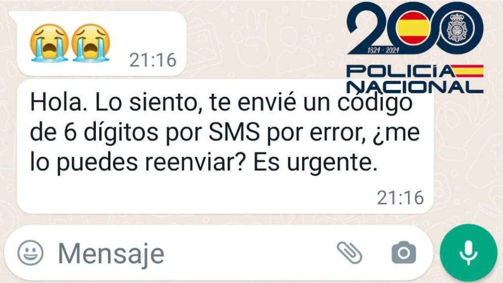 Imagen de una de las estafas por WhatsApp.