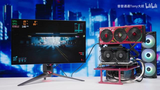 Dos tarjetas gráficas de Asus conectadas usando un método muy original