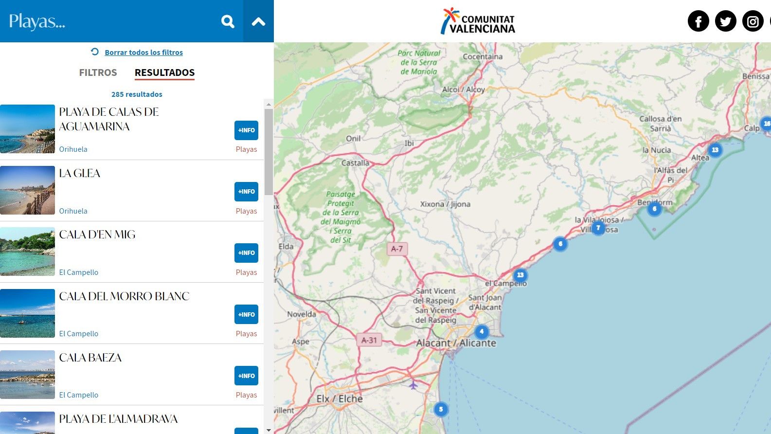 Una vista de los resultados en el mapa que presenta la herramienta Geoportal de la Generalitat.