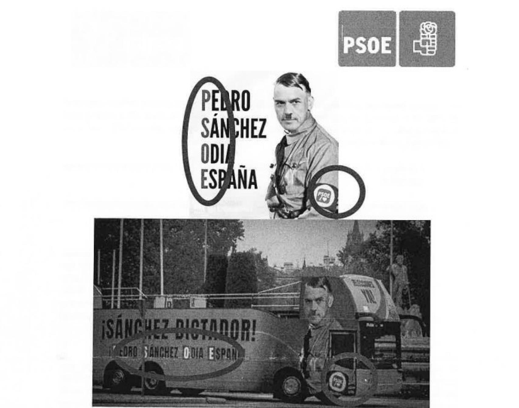 Fragmento del burofax enviado por el PSOE, que recoge las imágenes que el partido considera vulneradoras de su derecho al honor.