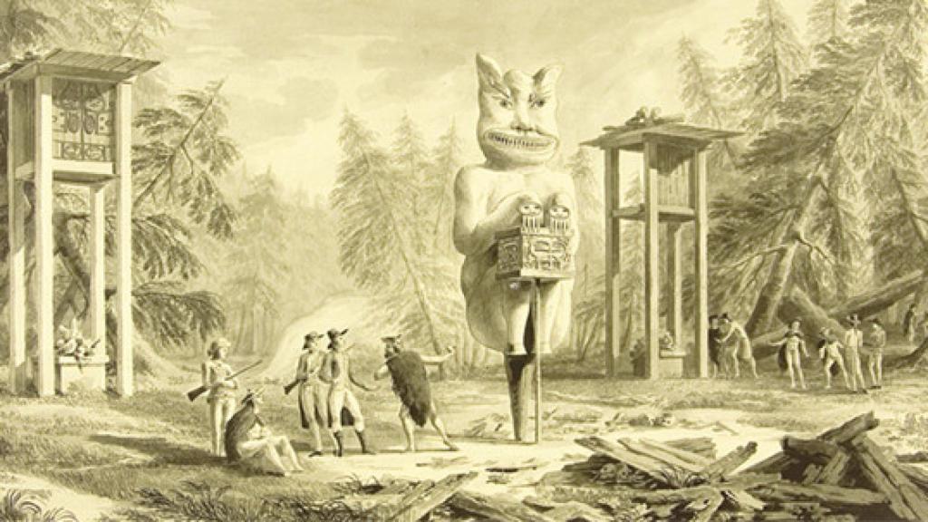 Dibujo de Fernando Brambila de un tótem de los nativos de Alaska y Canadá
