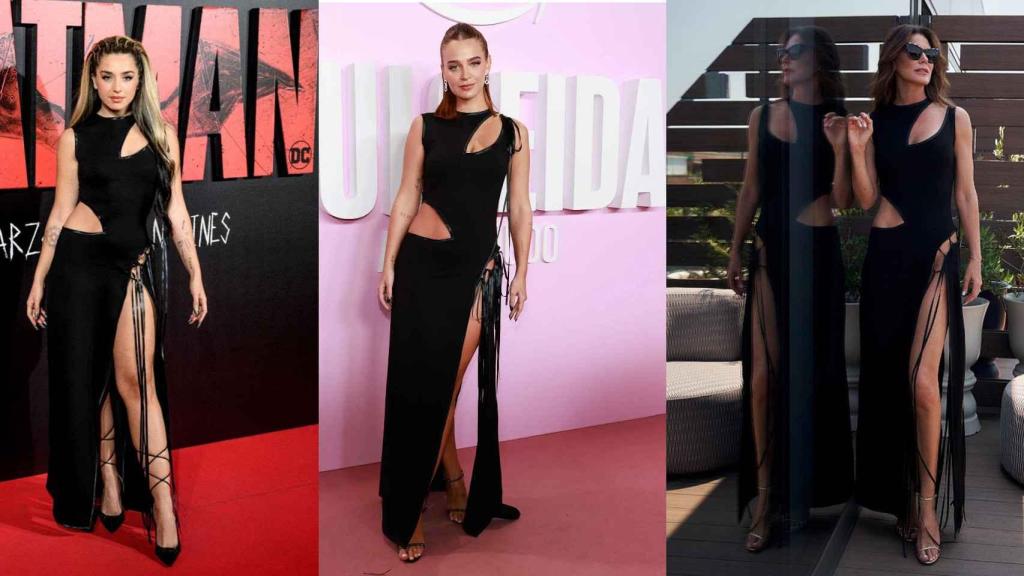 ola Índigo, Laura Escanes y Mar Flores, de izquierda a derecha, con el vestido de JCPAJARES.