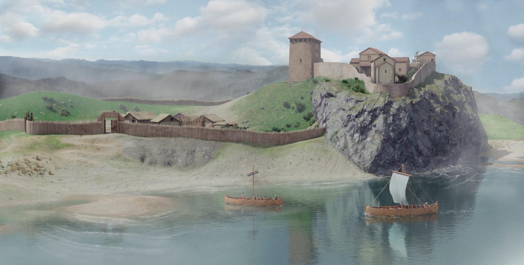 Reconstrucción de Gauzón visto desde la costa