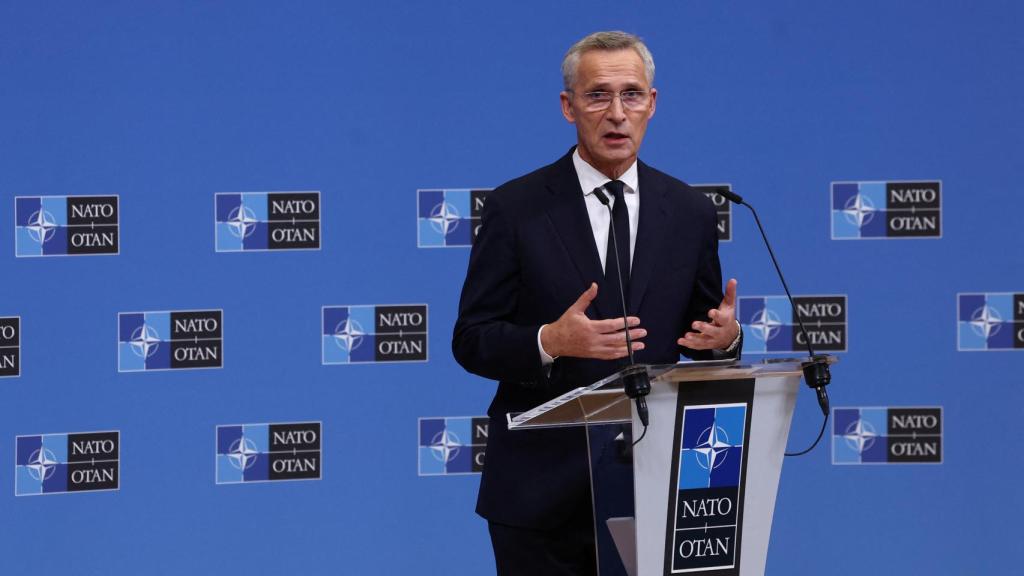El secretario general de la OTAN, Jens Stoltenberg, durante su rueda de prensa de este martes en Bruselas