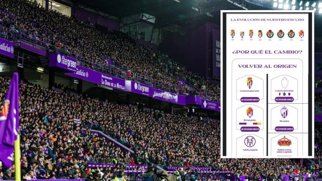 El estadio José Zorrilla de fondo y, en el recuadro, el correo enviado a los aficionados en la tarde de este martes.